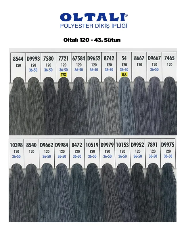 120 Numara Polyester Dikiş İpliği – 43 Sütun Kartela Renkleri 22 Renk