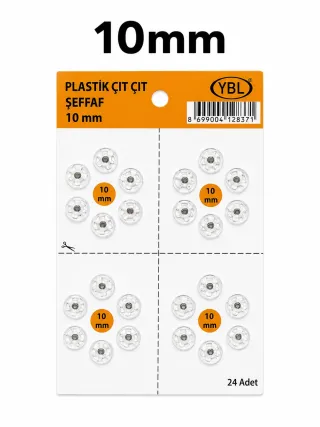10 mm Plastik Şeffaf Çıtçıt – Görünmez Dikme Çıtçıt görsel 1