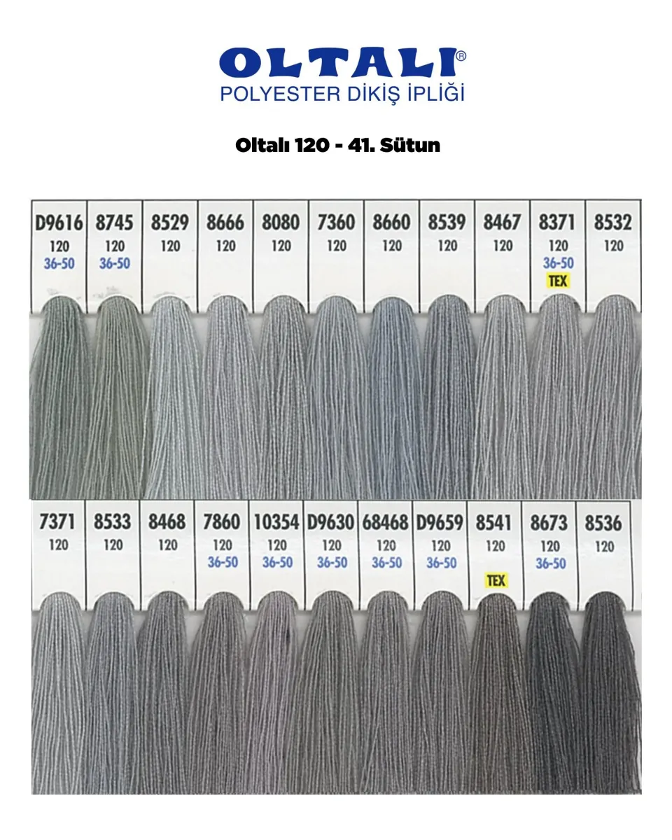 120 Numara Polyester Dikiş İpliği – 41 Sütun Kartela Renkleri 22 Renk