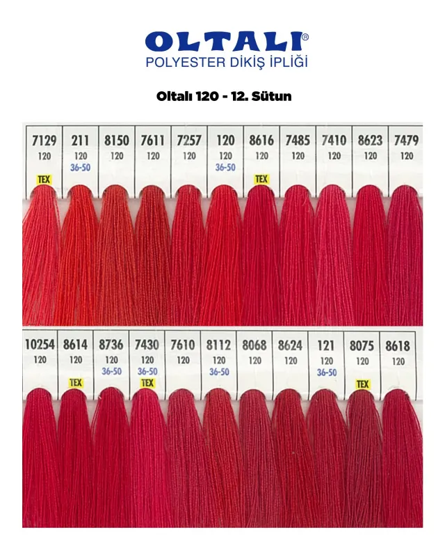 120 Numara Polyester Dikiş İpliği – 12. Sütun Kartela Renkleri 22 Renk