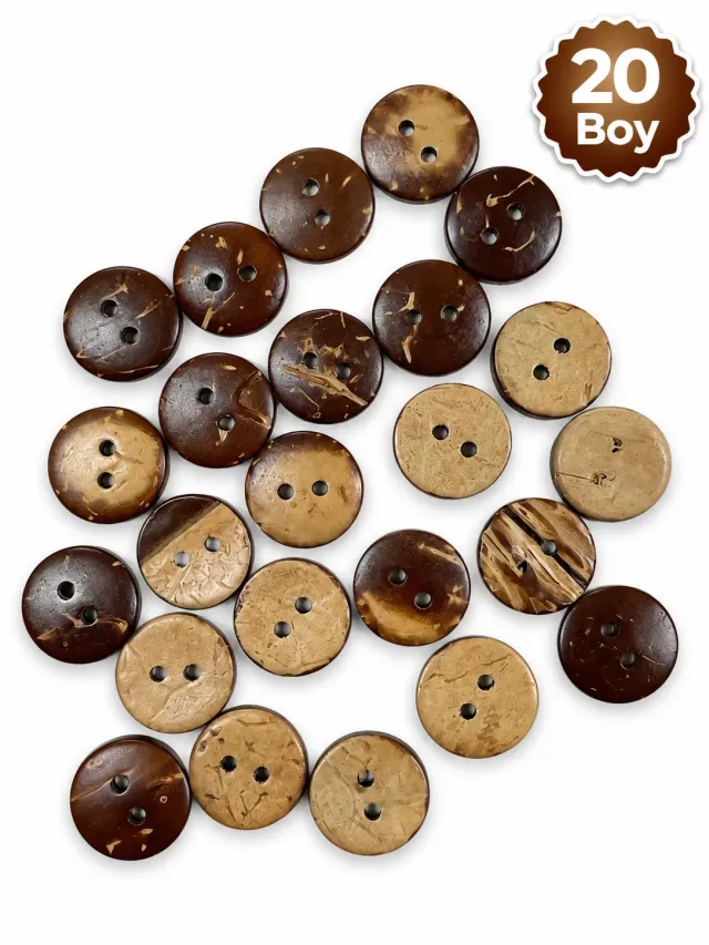 Ahşap Coconut Düğme 20 Boy 13 mm – 100'lü Paket