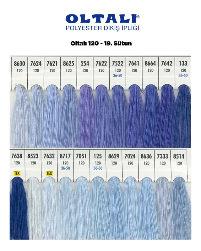 120 Numara Polyester Dikiş İpliği – 19. Sütun Kartela Renkleri 22 Renk