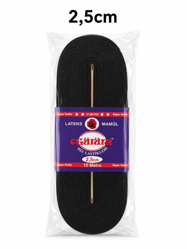 2,5 cm Paket Lastiği Siyah – Esnek Dokuma Lastik 10 Metre