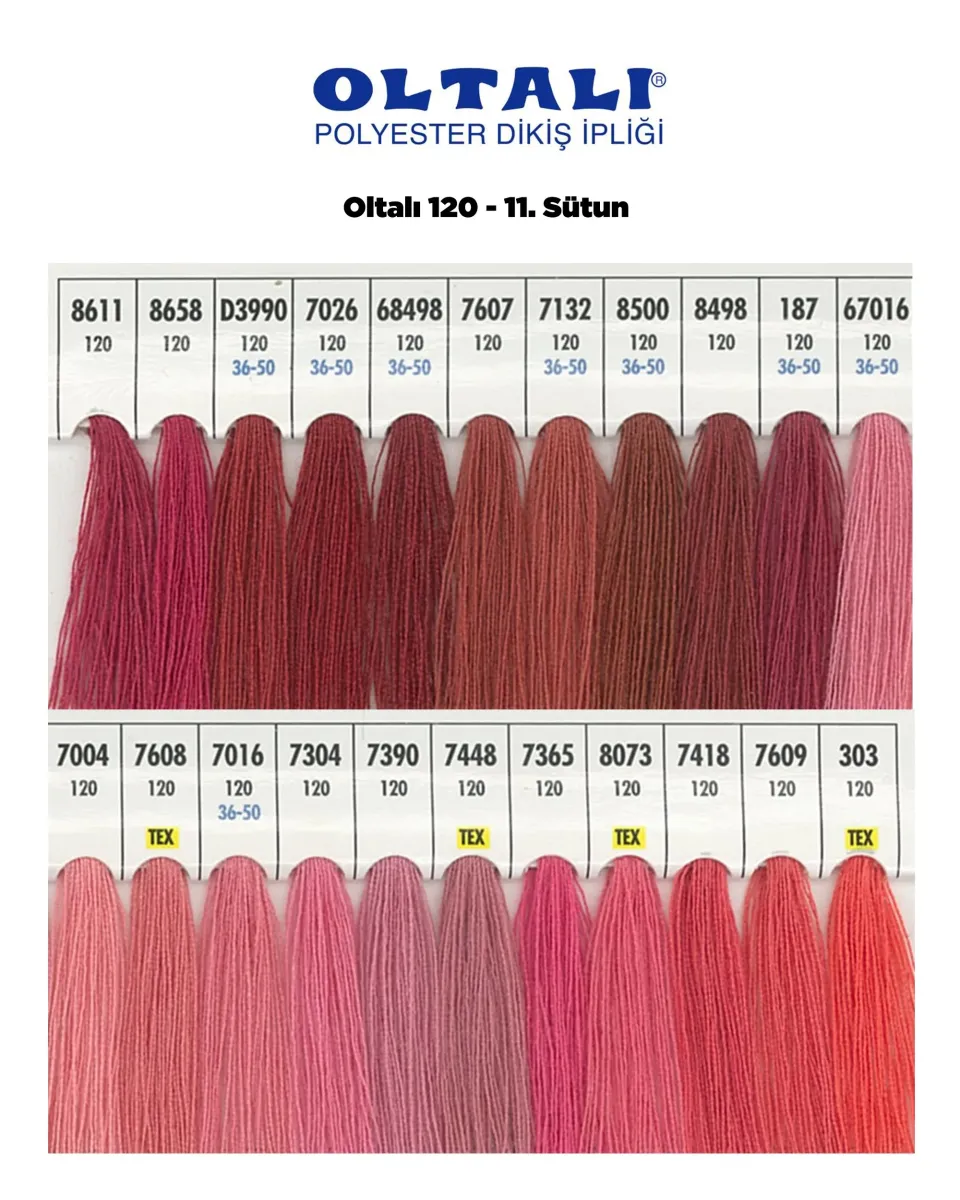 120 Numara Polyester Dikiş İpliği – 11. Sütun Kartela Renkleri 22 Renk