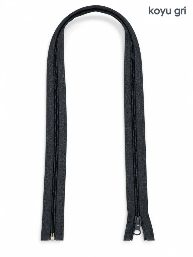 Plastik Mont ve Ceket Fermuarı 80 cm – Başlıklı - Koyu Gri