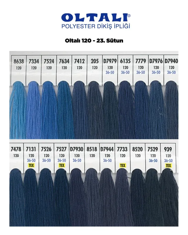 120 Numara Polyester Dikiş İpliği – 23. Sütun Kartela Renkleri 22 Renk