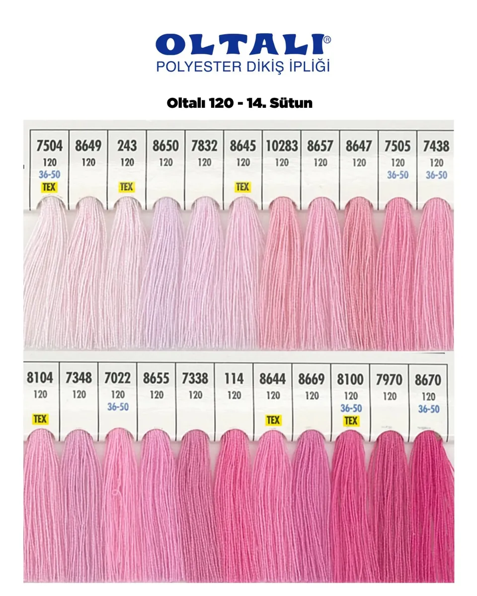 120 Numara Polyester Dikiş İpliği – 14. Sütun Kartela Renkleri 22 Renk