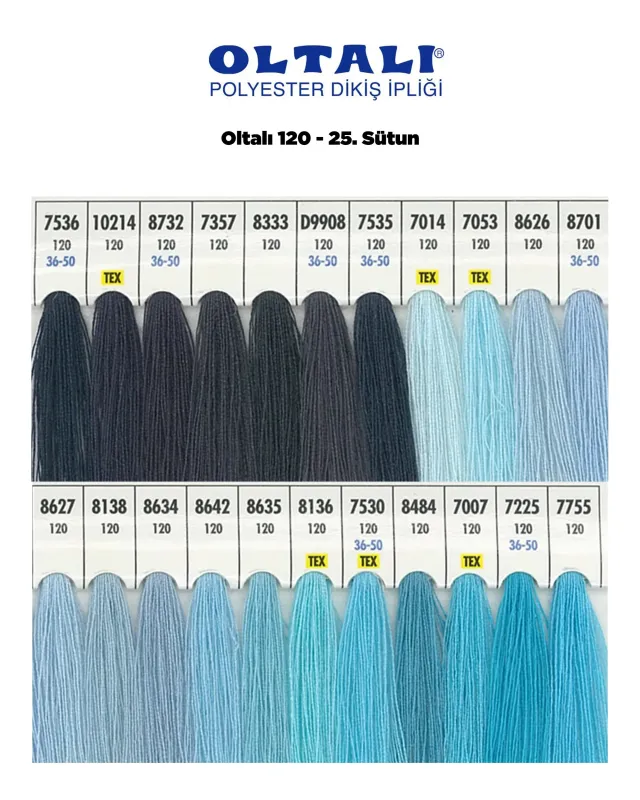 120 Numara Polyester Dikiş İpliği – 25. Sütun Kartela Renkleri 22 Renk