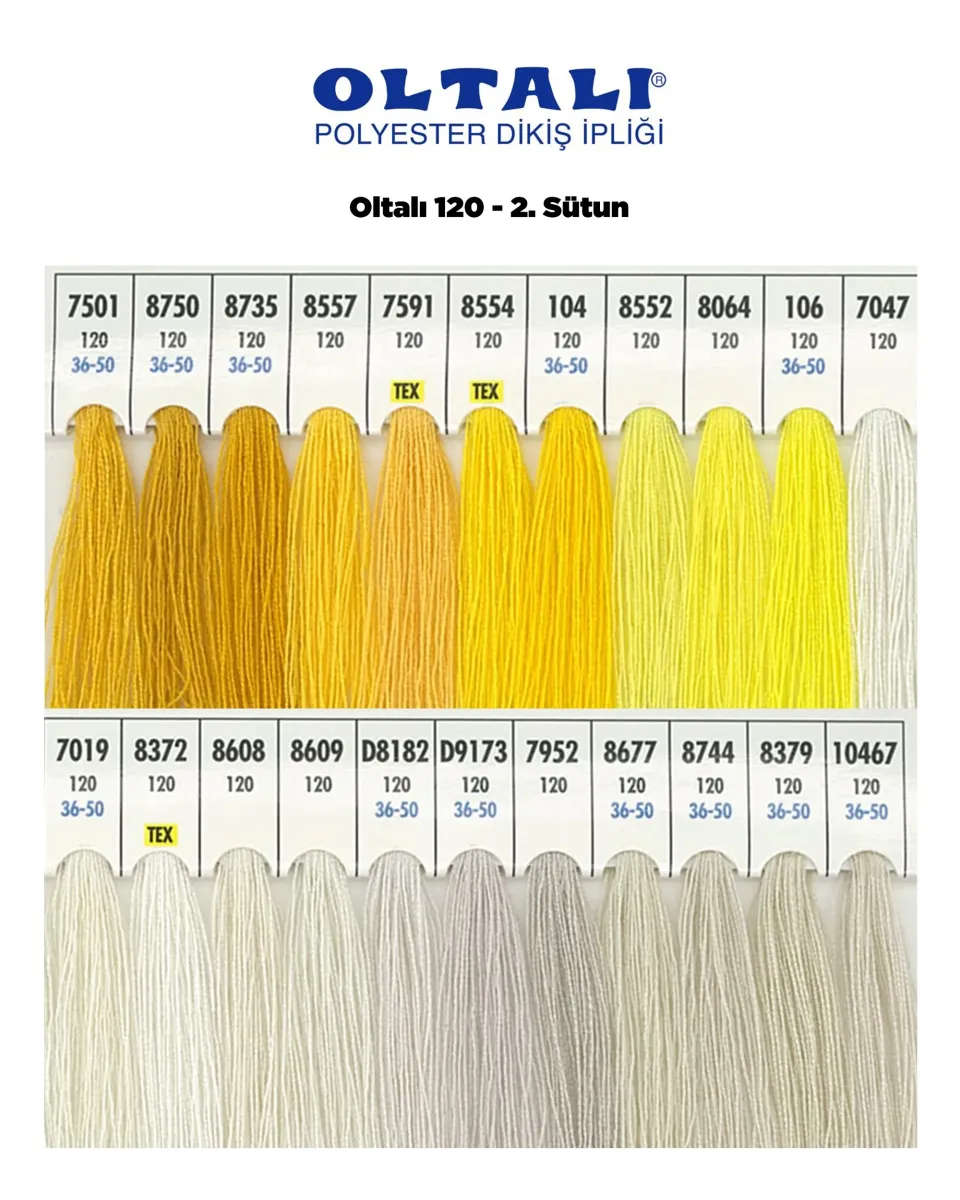 120 Numara Polyester Dikiş İpliği – 2. Sütun Kartela Renkleri 22 Renk