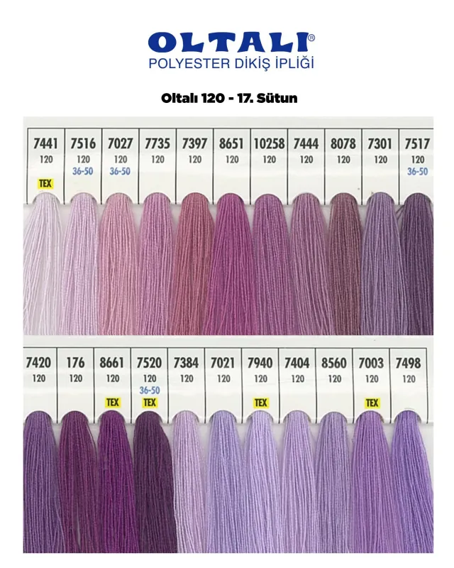 120 Numara Polyester Dikiş İpliği – 17. Sütun Kartela Renkleri 22 Renk