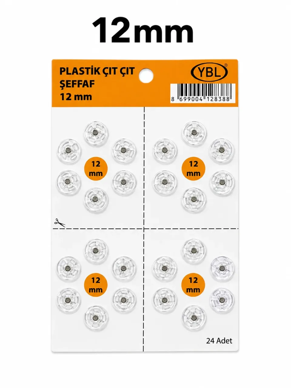 12 mm Plastik Şeffaf Çıtçıt – Görünmez Dikme Çıtçıt
