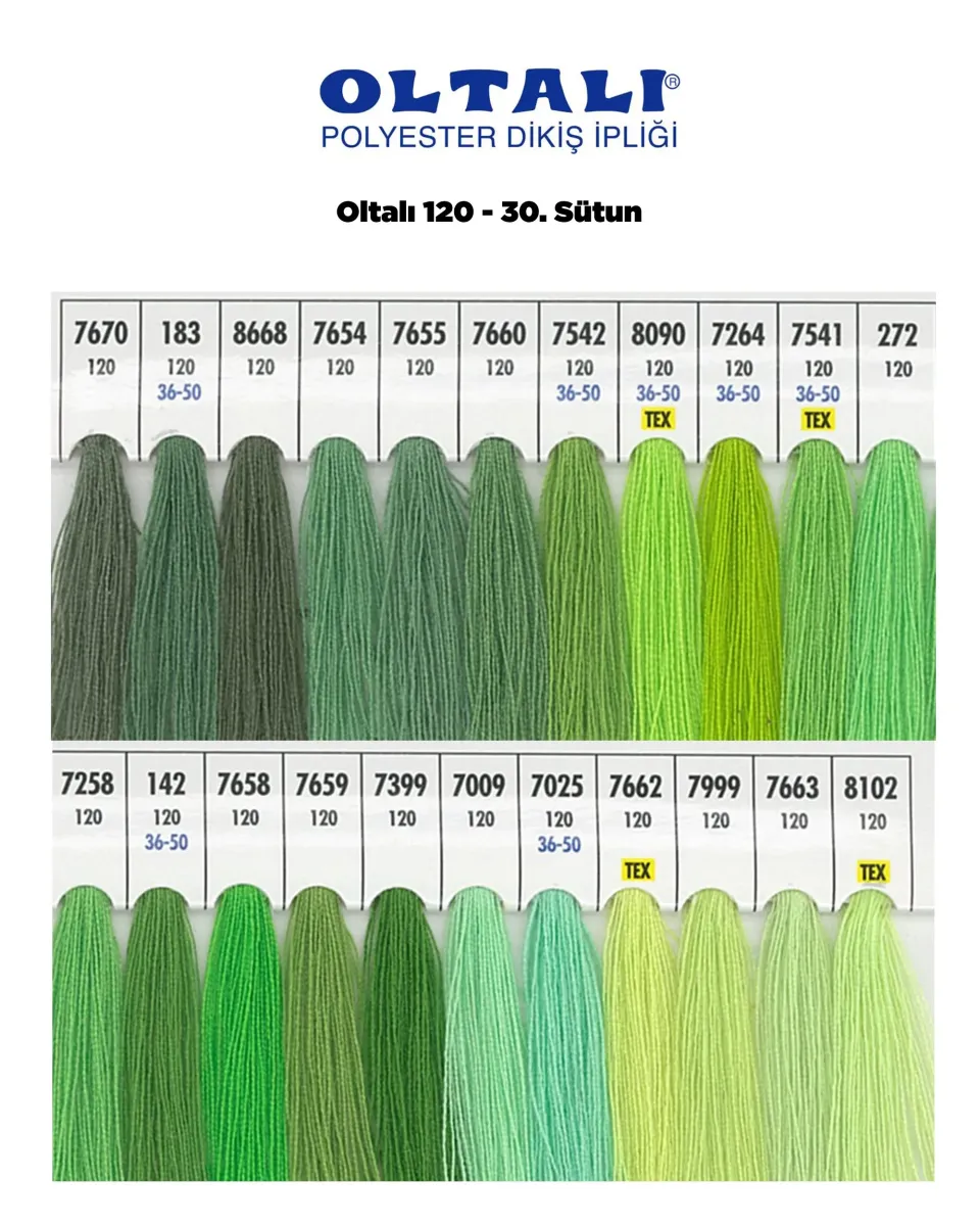 120 Numara Polyester Dikiş İpliği – 30. Sütun Kartela Renkleri 22 Renk