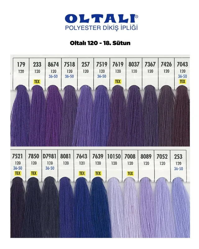120 Numara Polyester Dikiş İpliği – 18. Sütun Kartela Renkleri 22 Renk