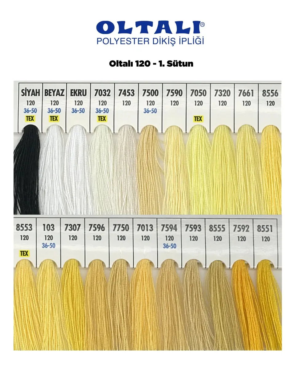 120 Numara Polyester Dikiş İpliği – 1. Sütun Kartela Renkleri 22 Renk