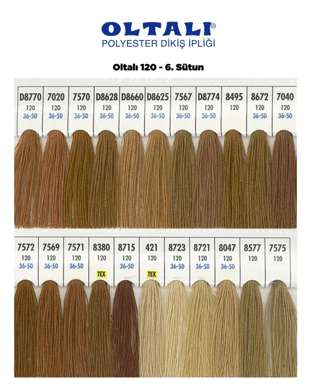 120 Numara Polyester Dikiş İpliği – 6. Sütun Kartela Renkleri 22 Renk