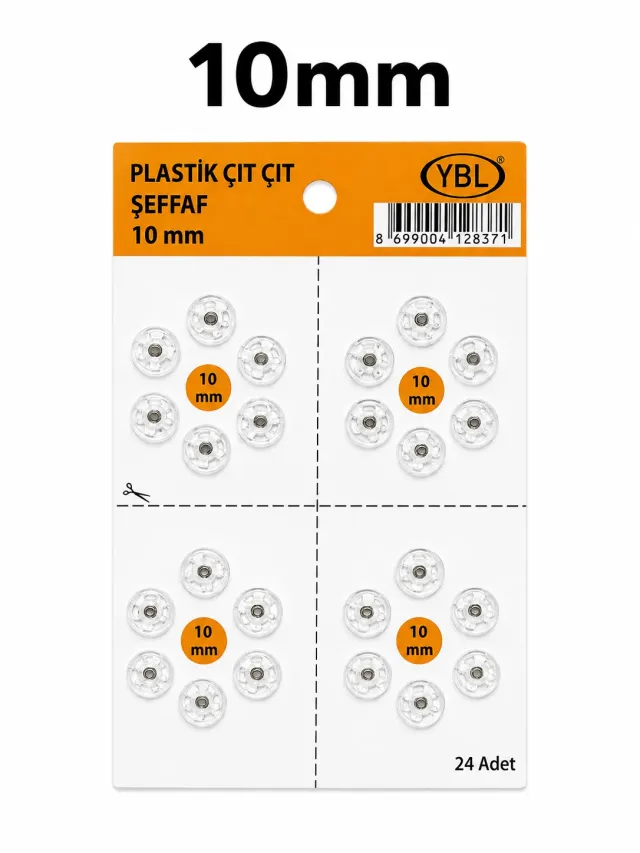 10 mm Plastik Şeffaf Çıtçıt – Görünmez Dikme Çıtçıt