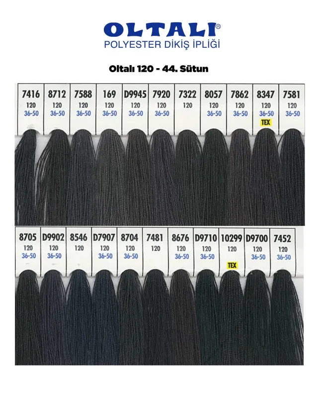 120 Numara Polyester Dikiş İpliği – 44 Sütun Kartela Renkleri 22 Renk