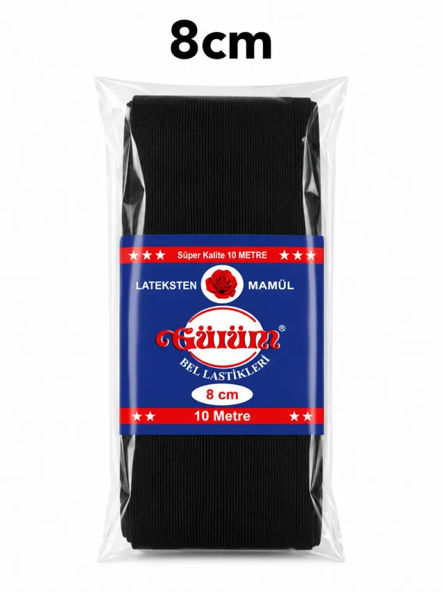 8 cm Paket Lastiği Siyah – Esnek Dokuma Lastik 10 Metre