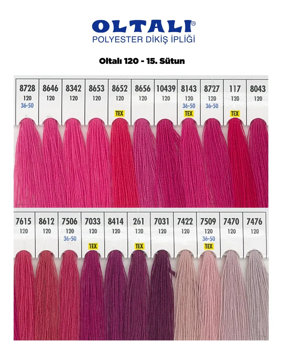 120 Numara Polyester Dikiş İpliği – 15. Sütun Kartela Renkleri 22 Renk