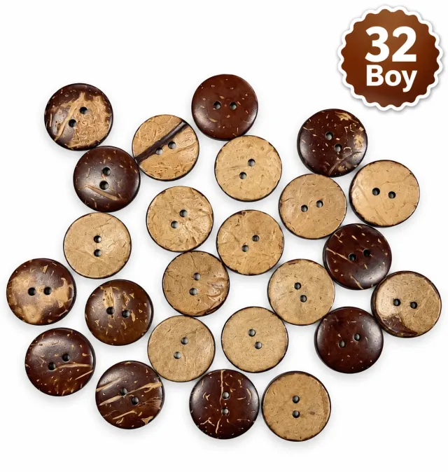 Ahşap Coconut Düğme 32 Boy 20 mm – 100'lü Paket