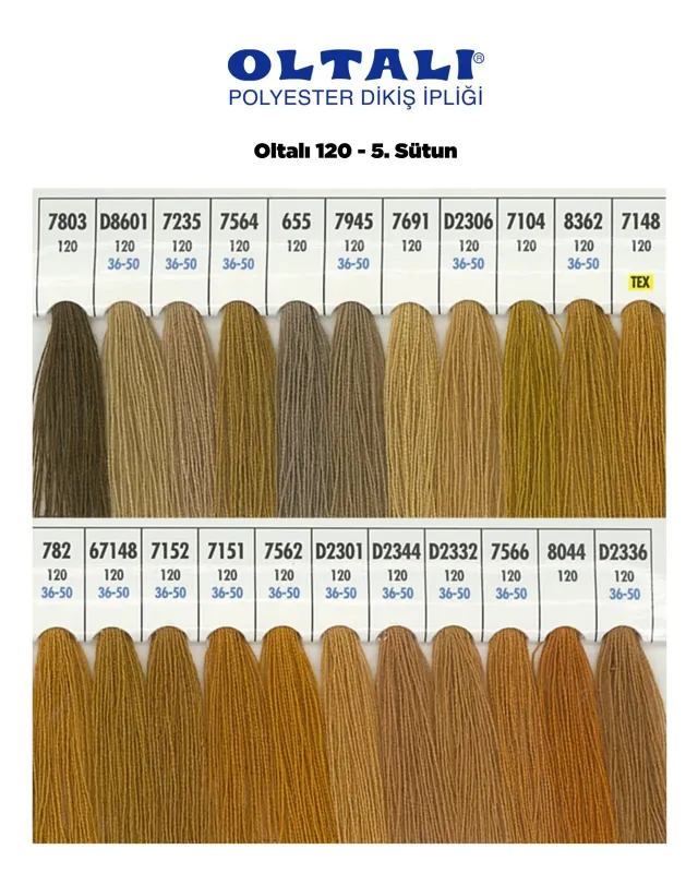 120 Numara Polyester Dikiş İpliği – 5. Sütun Kartela Renkleri 22 Renk