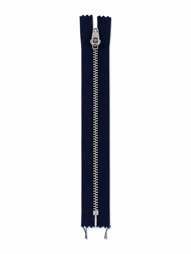 Kot Fermuarı 18 cm – Dayanıklı Metal Dişli Jean ve Pantolon Fermuarı - Gümüş Dişli Lacivert