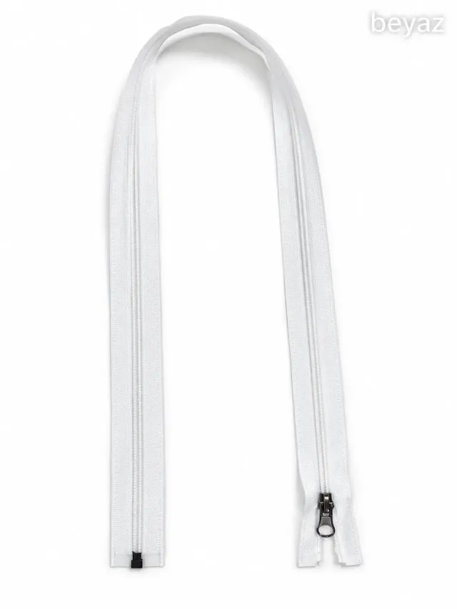 Plastik Mont ve Ceket Fermuarı 80 cm – Başlıklı - Beyaz