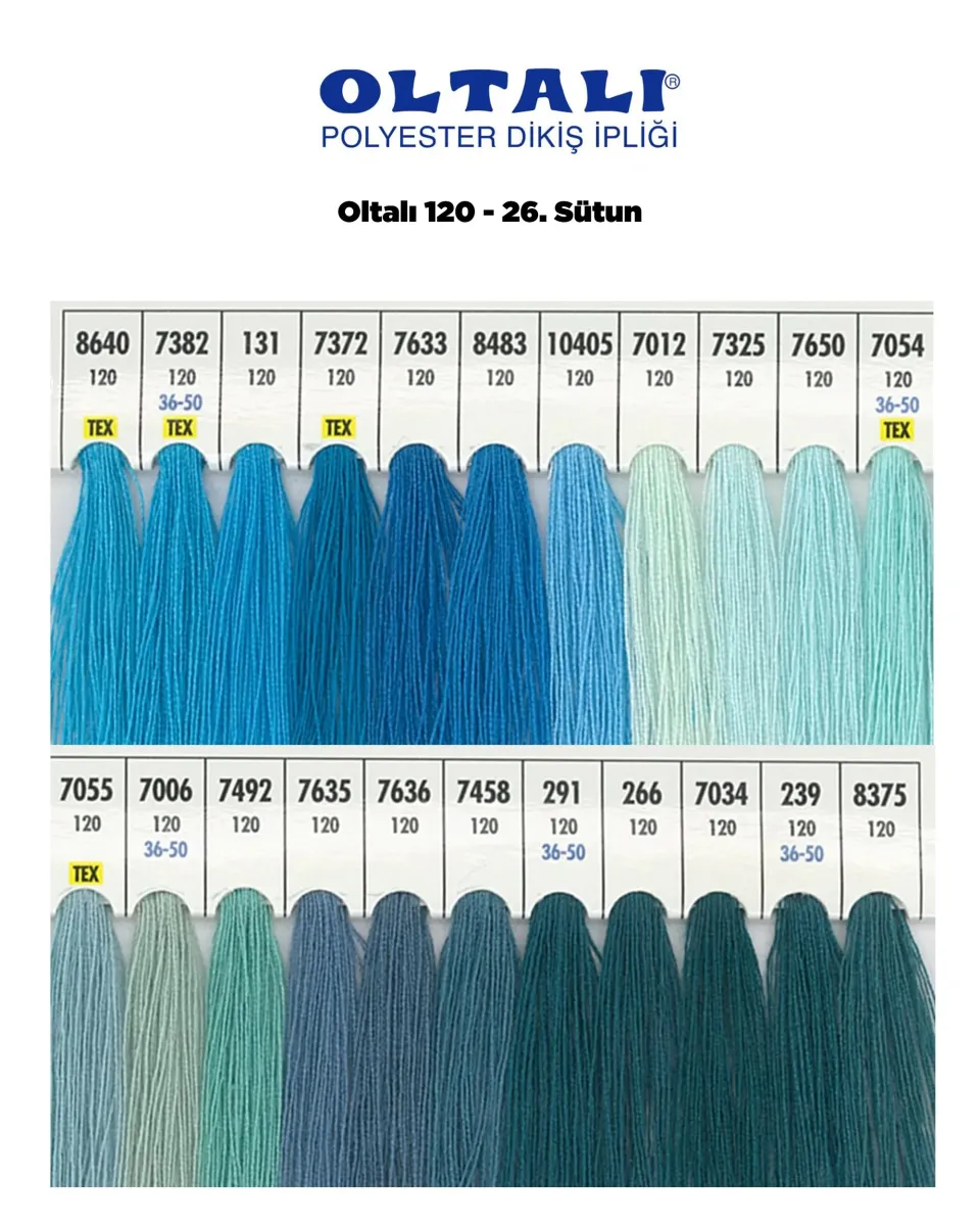 120 Numara Polyester Dikiş İpliği – 26. Sütun Kartela Renkleri 22 Renk