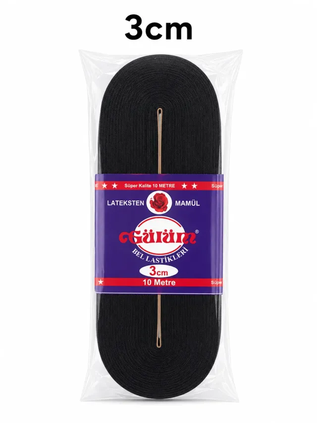 3 cm Paket Lastiği Siyah – Esnek Dokuma Lastik 10 Metre