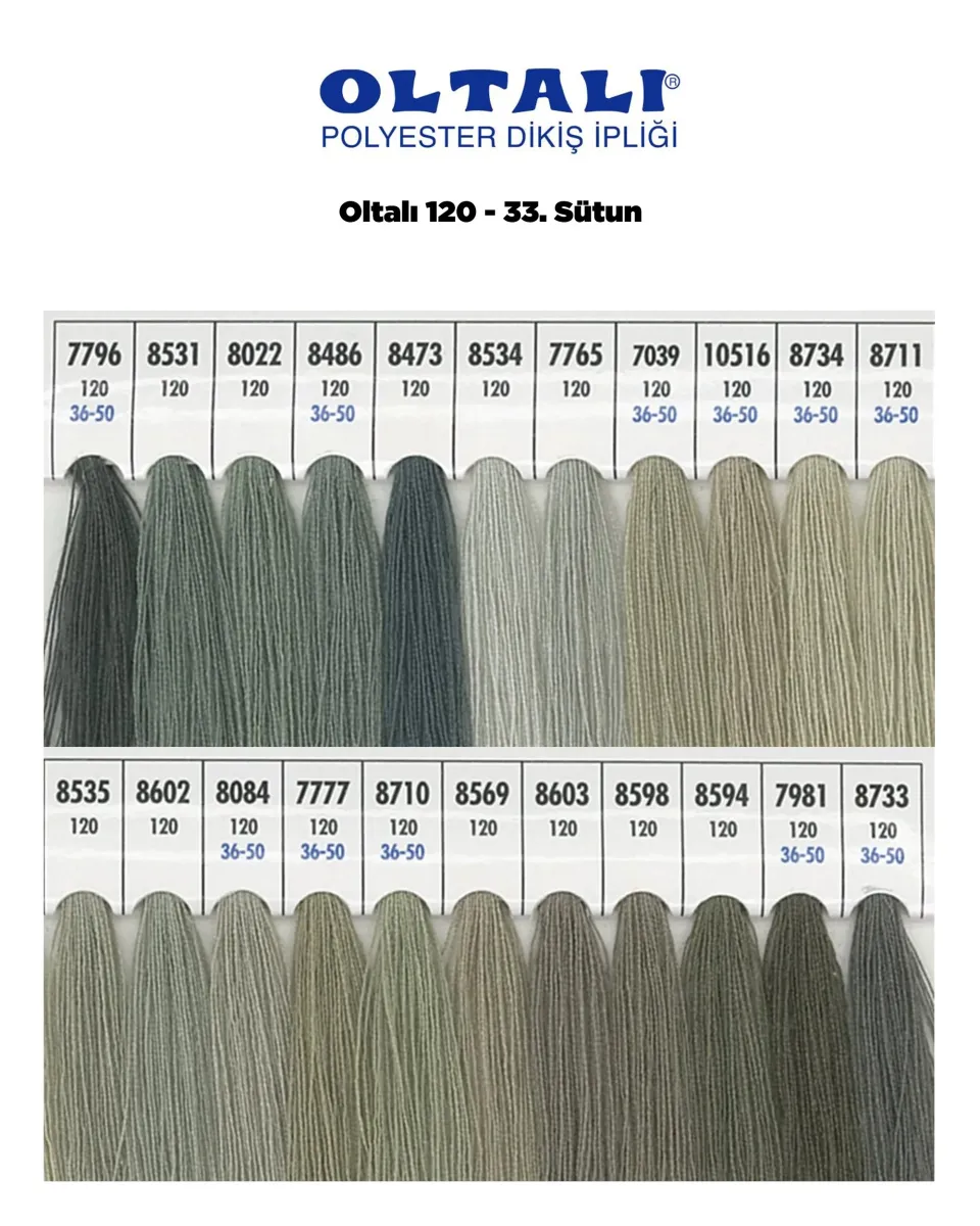 120 Numara Polyester Dikiş İpliği – 33. Sütun Kartela Renkleri 22 Renk