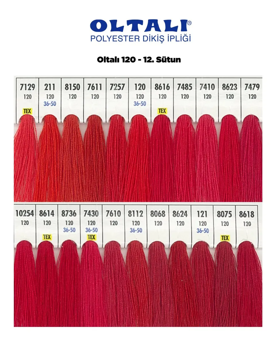 120 Numara Polyester Dikiş İpliği – 12. Sütun Kartela Renkleri 22 Renk