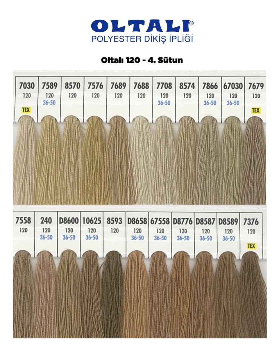 120 Numara Polyester Dikiş İpliği – 4. Sütun Kartela Renkleri 22 Renk