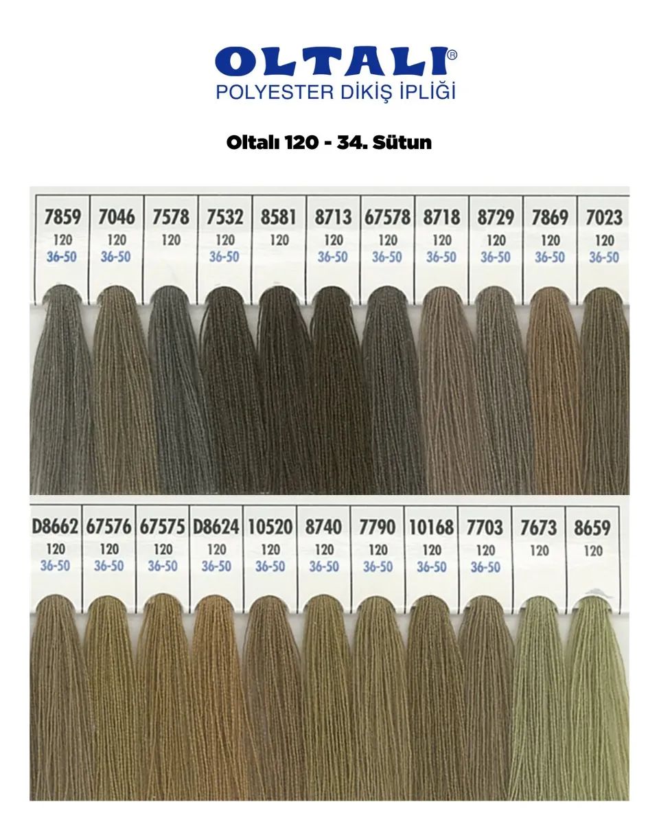 120 Numara Polyester Dikiş İpliği – 34. Sütun Kartela Renkleri 22 Renk