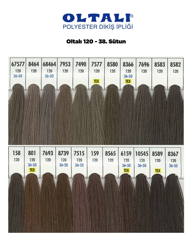 120 Numara Polyester Dikiş İpliği – 38. Sütun Kartela Renkleri 22 Renk