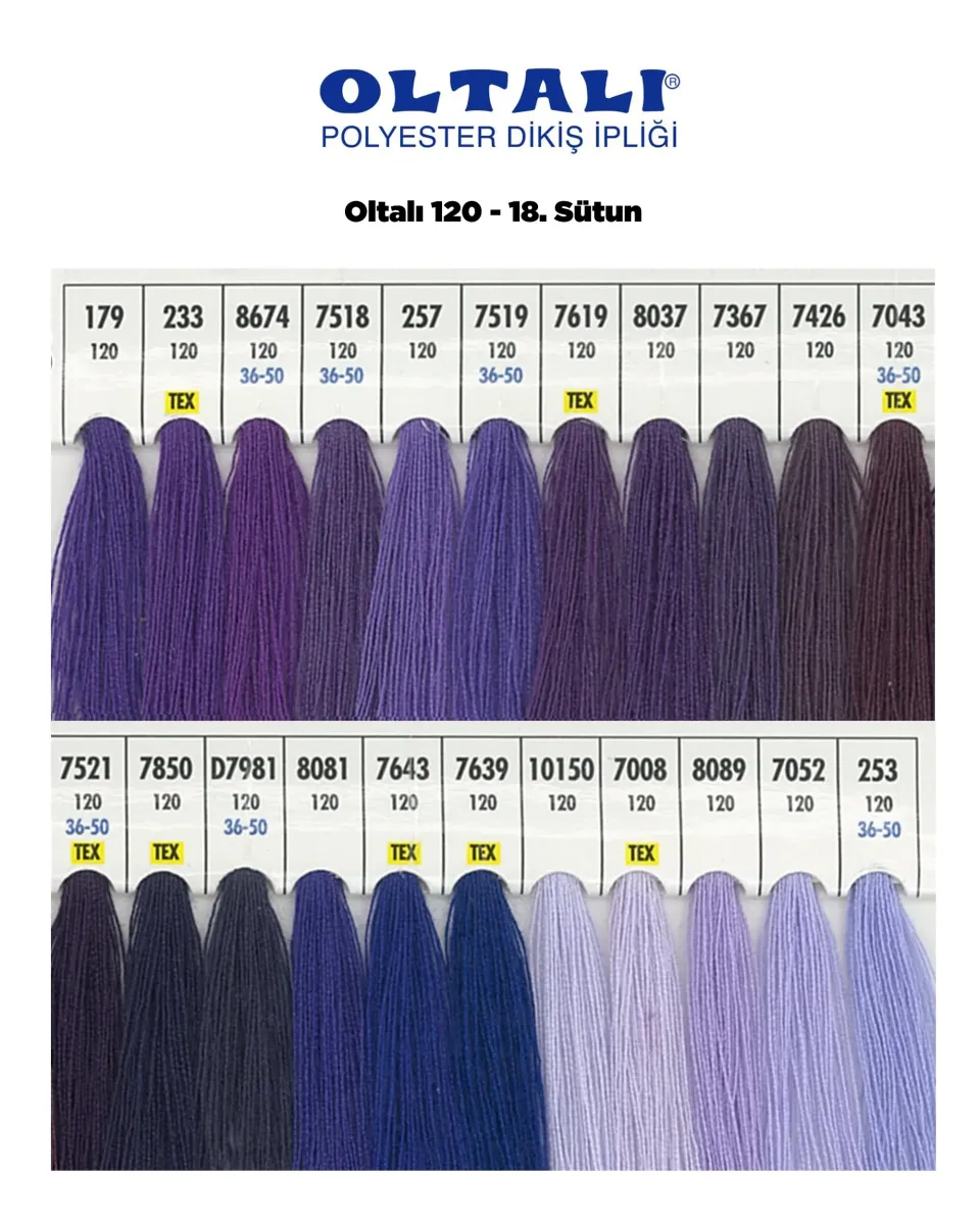 120 Numara Polyester Dikiş İpliği – 18. Sütun Kartela Renkleri 22 Renk