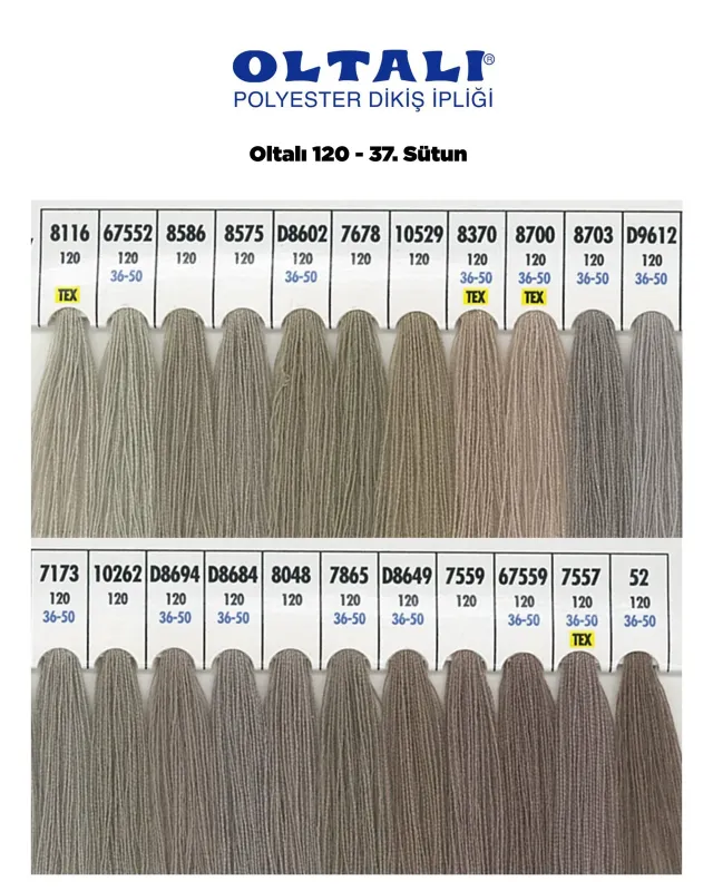 120 Numara Polyester Dikiş İpliği – 37. Sütun Kartela Renkleri 22 Renk