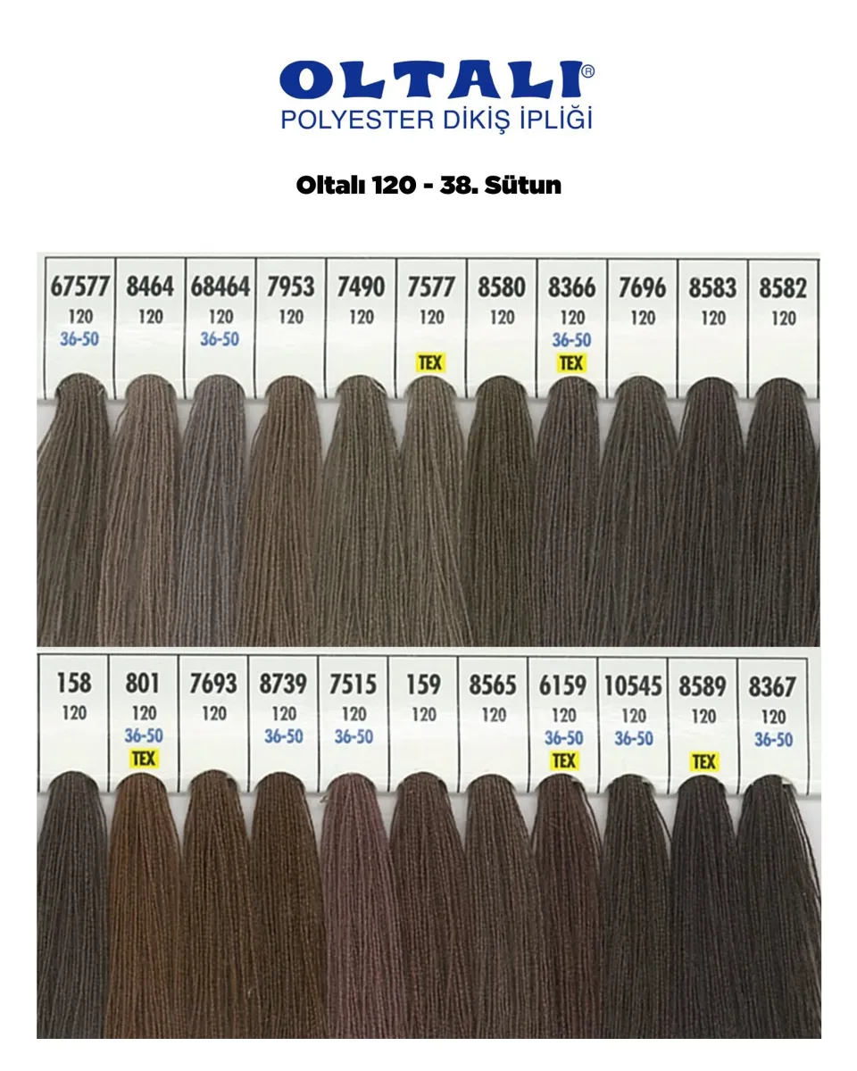 120 Numara Polyester Dikiş İpliği – 38. Sütun Kartela Renkleri 22 Renk