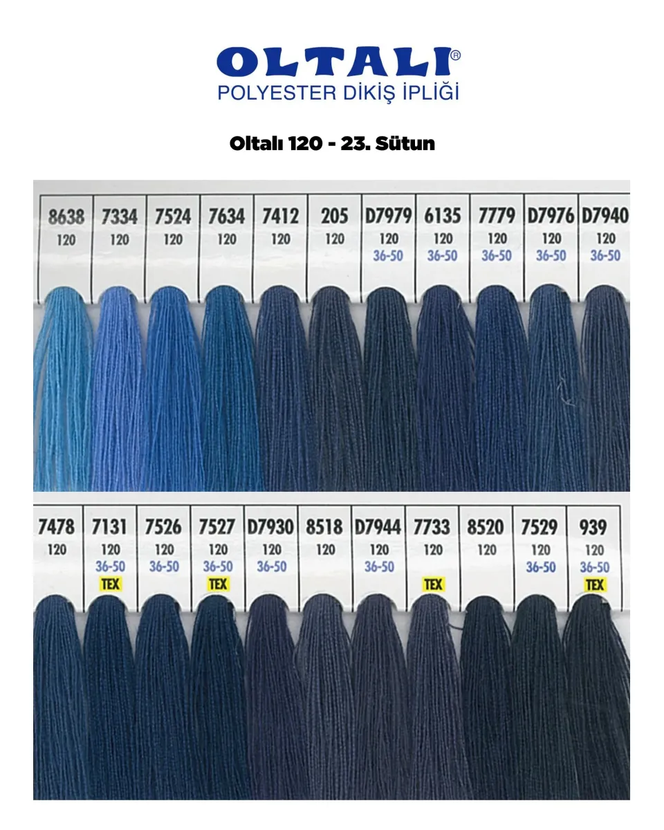 120 Numara Polyester Dikiş İpliği – 23. Sütun Kartela Renkleri 22 Renk