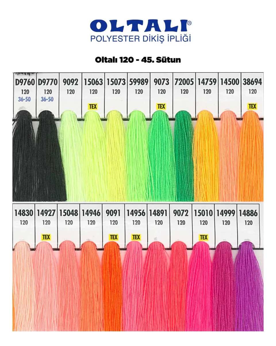 120 Numara Polyester Dikiş İpliği – 45 Sütun Kartela Renkleri 22 Renk