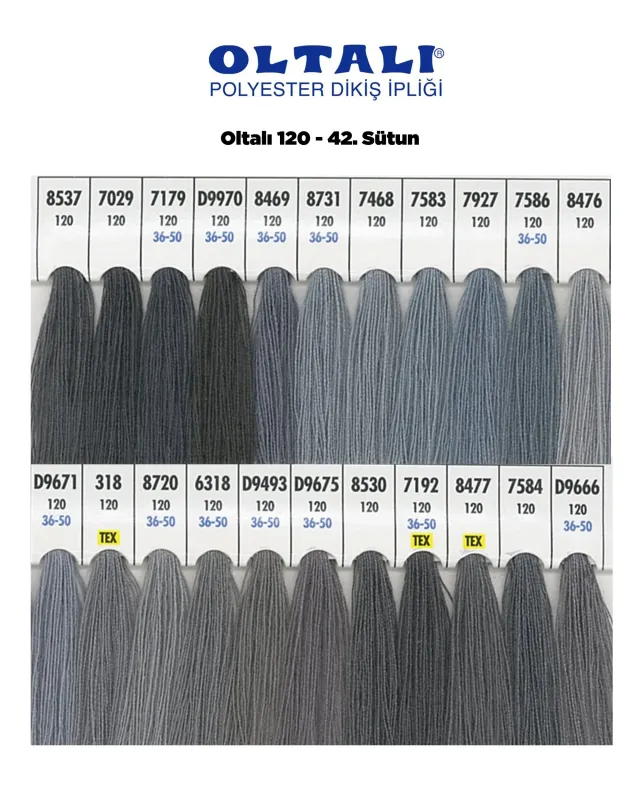 120 Numara Polyester Dikiş İpliği – 42 Sütun Kartela Renkleri 22 Renk