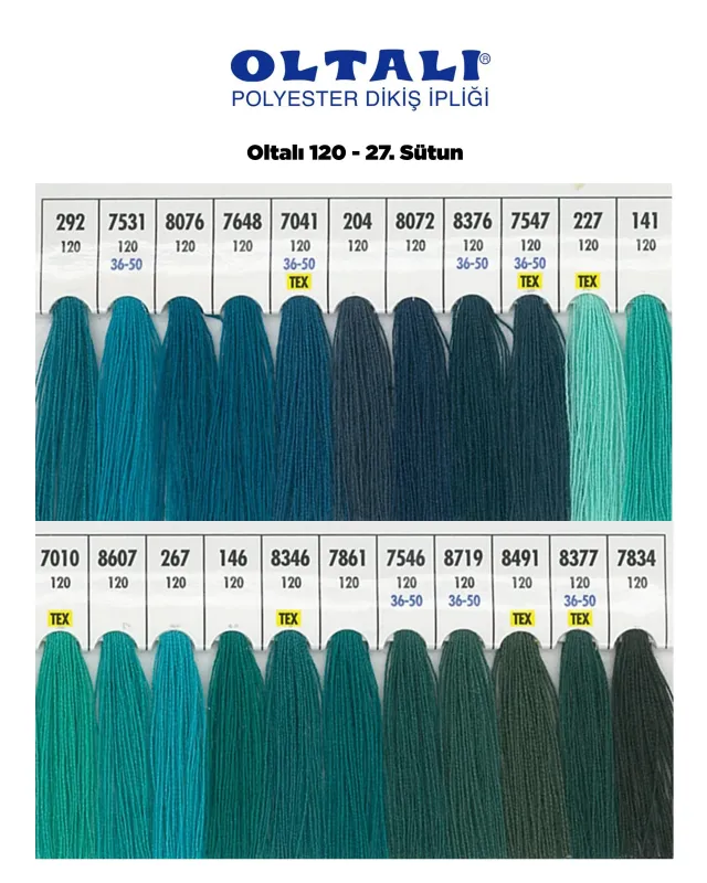 120 Numara Polyester Dikiş İpliği – 27. Sütun Kartela Renkleri 22 Renk