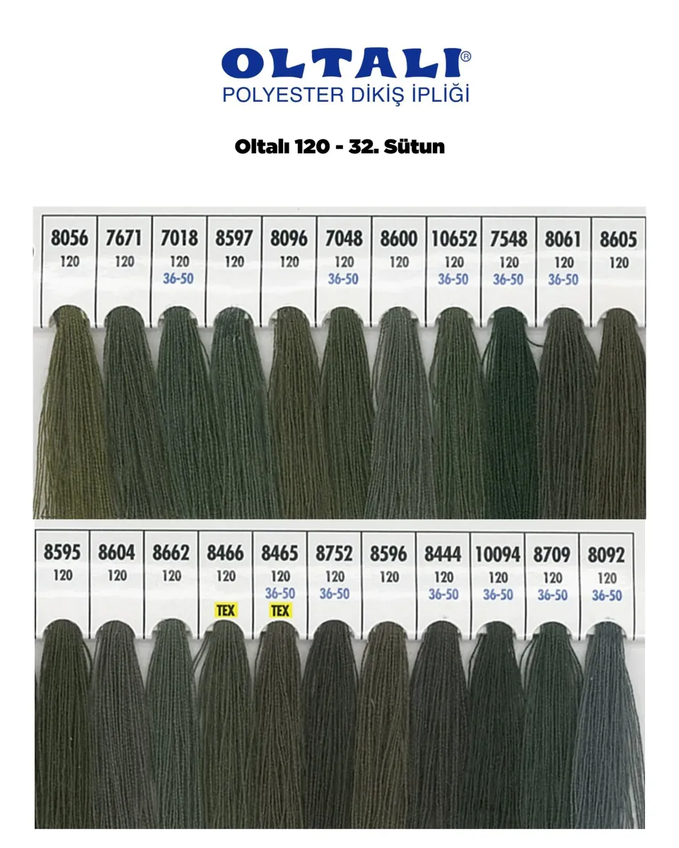 120 Numara Polyester Dikiş İpliği – 32. Sütun Kartela Renkleri 22 Renk