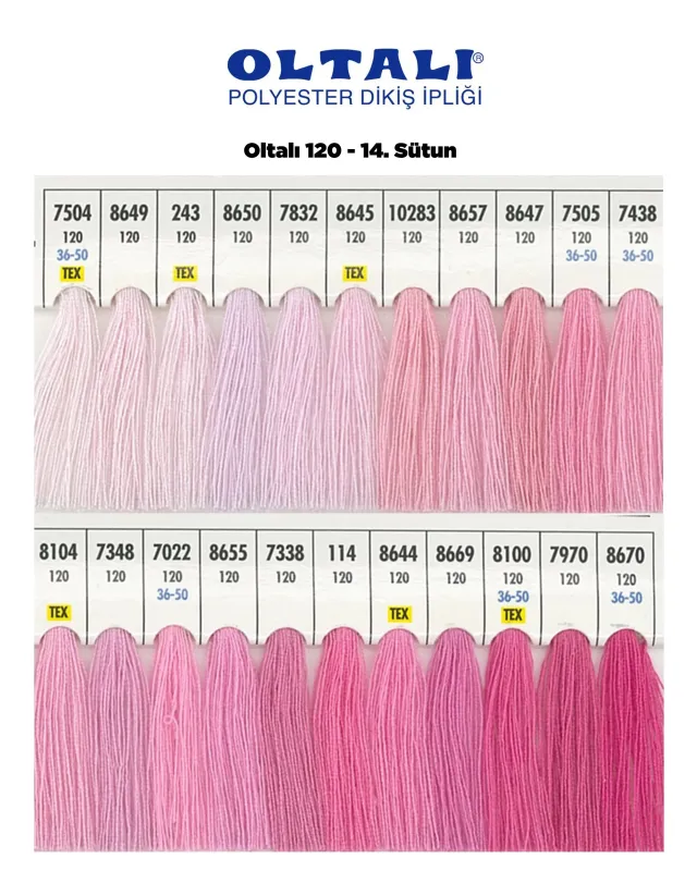 120 Numara Polyester Dikiş İpliği – 14. Sütun Kartela Renkleri 22 Renk