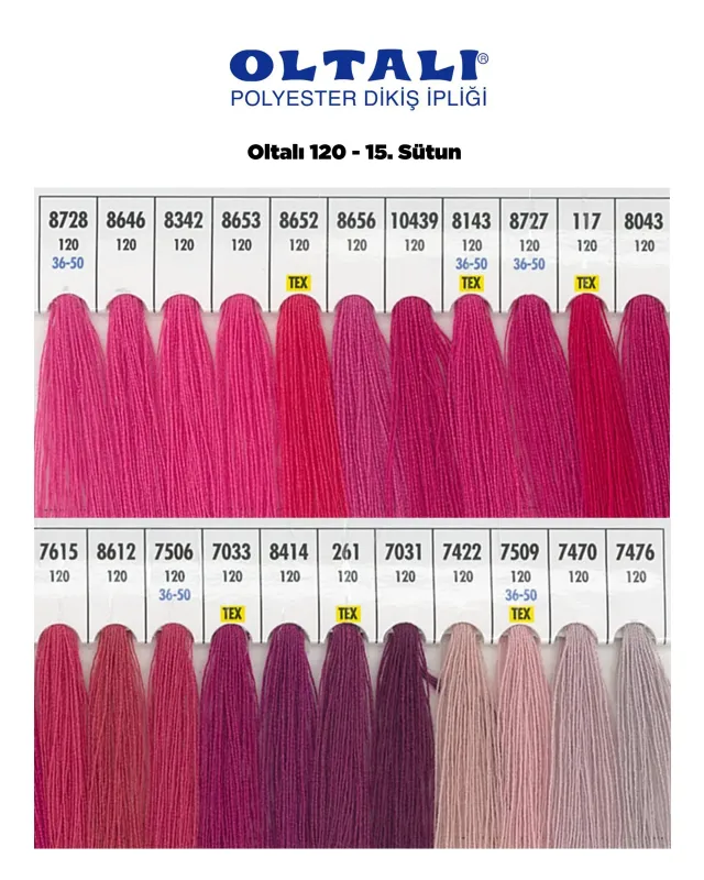 120 Numara Polyester Dikiş İpliği – 15. Sütun Kartela Renkleri 22 Renk