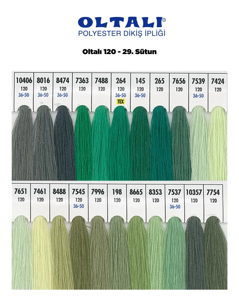 120 Numara Polyester Dikiş İpliği – 29. Sütun Kartela Renkleri 22 Renk