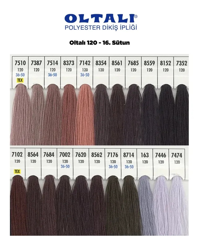 120 Numara Polyester Dikiş İpliği – 16. Sütun Kartela Renkleri 22 Renk