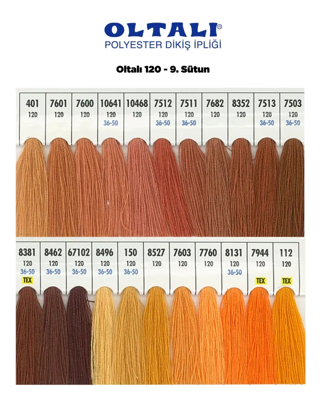 120 Numara Polyester Dikiş İpliği – 9. Sütun Kartela Renkleri 22 Renk