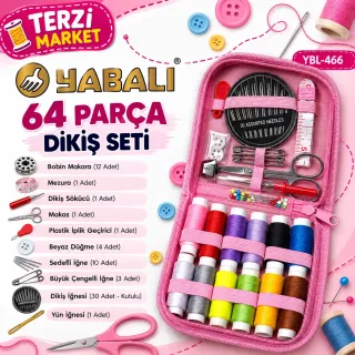 64 Parça Ev Tipi Mini Dikiş Seti – İğne, İplik, Makas ve Mezuralı görsel 3