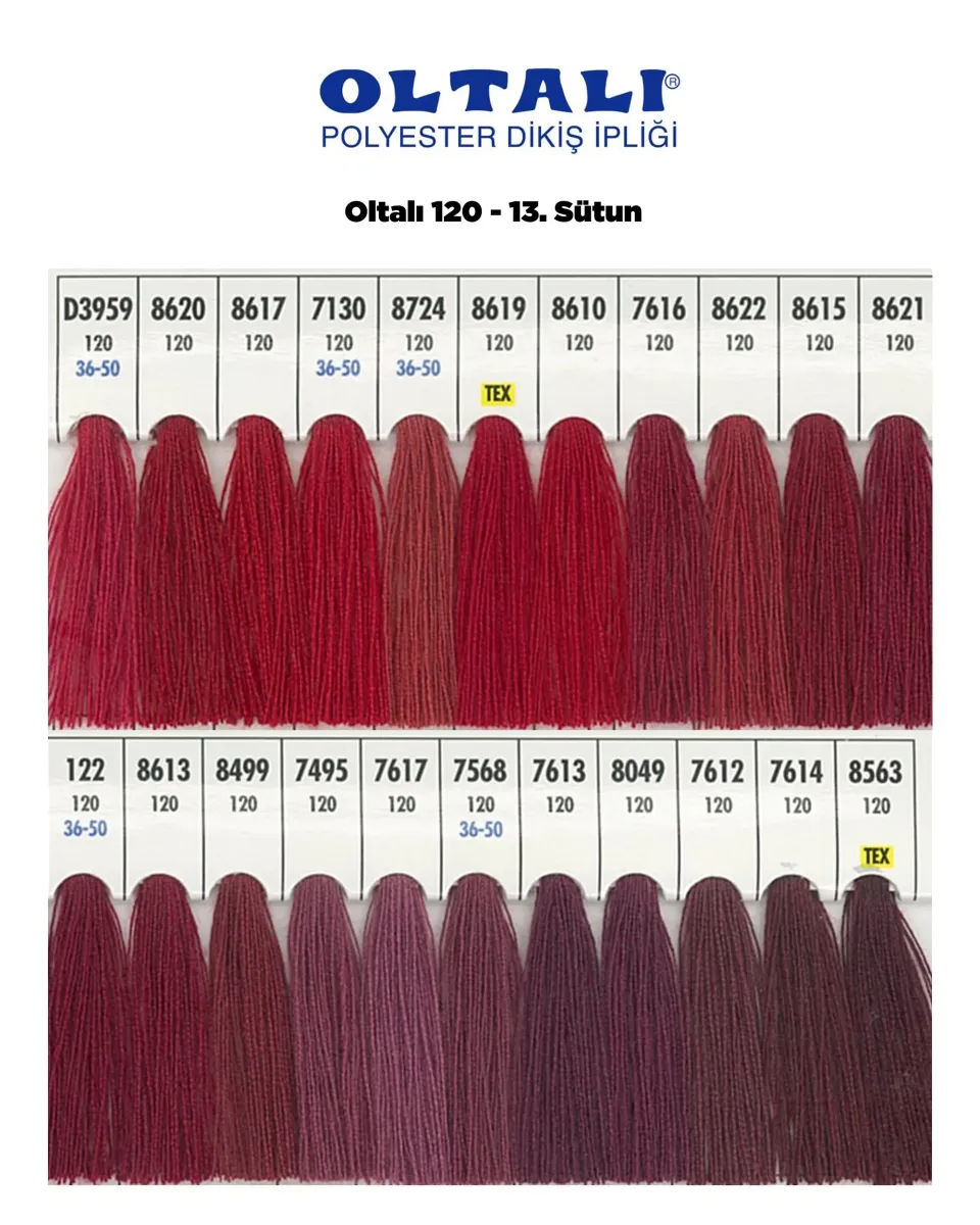 120 Numara Polyester Dikiş İpliği – 13. Sütun Kartela Renkleri 22 Renk