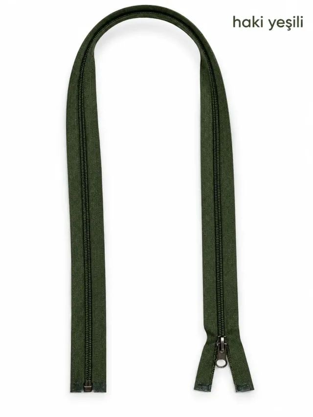 Plastik Mont ve Ceket Fermuarı 80 cm – Başlıklı - Haki Yeşili